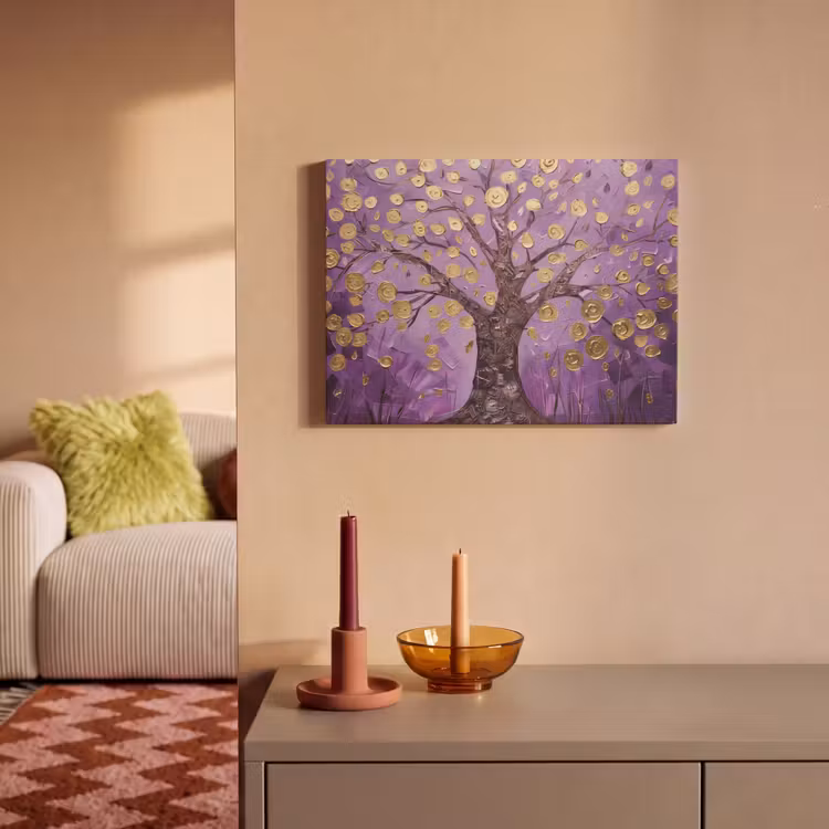 Akoestisch schilderij - Levensboom - Boom - Paars - Goud - Modern — 2