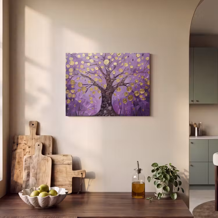 Akoestisch schilderij - Levensboom - Boom - Paars - Goud - Modern — 3