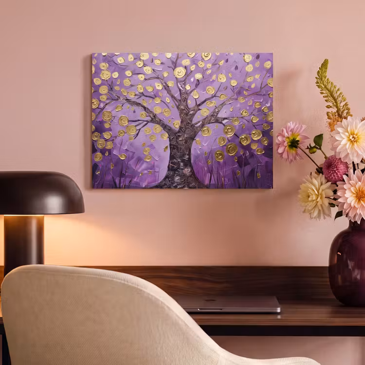 Akoestisch schilderij - Levensboom - Boom - Paars - Goud - Modern — 4