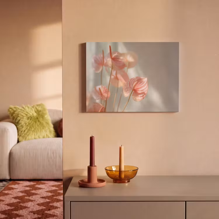 Akoestisch schilderij - Bloemen - Stelen - Roze - Schaduw — 2