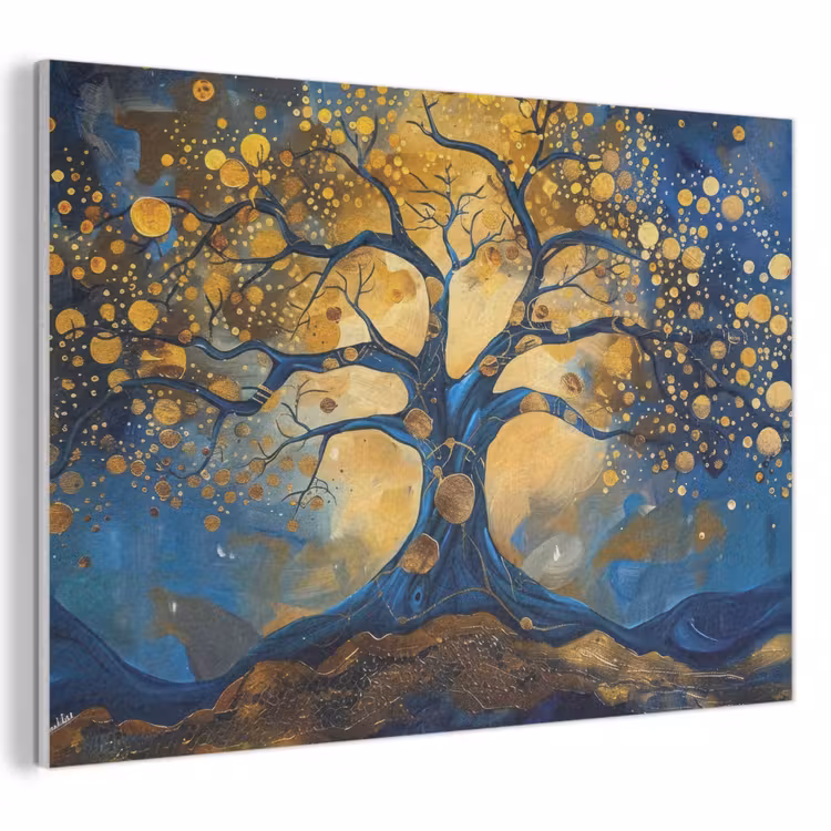 Akoestisch schilderij - Boom - Levensboom - Blauw - Goud — 1