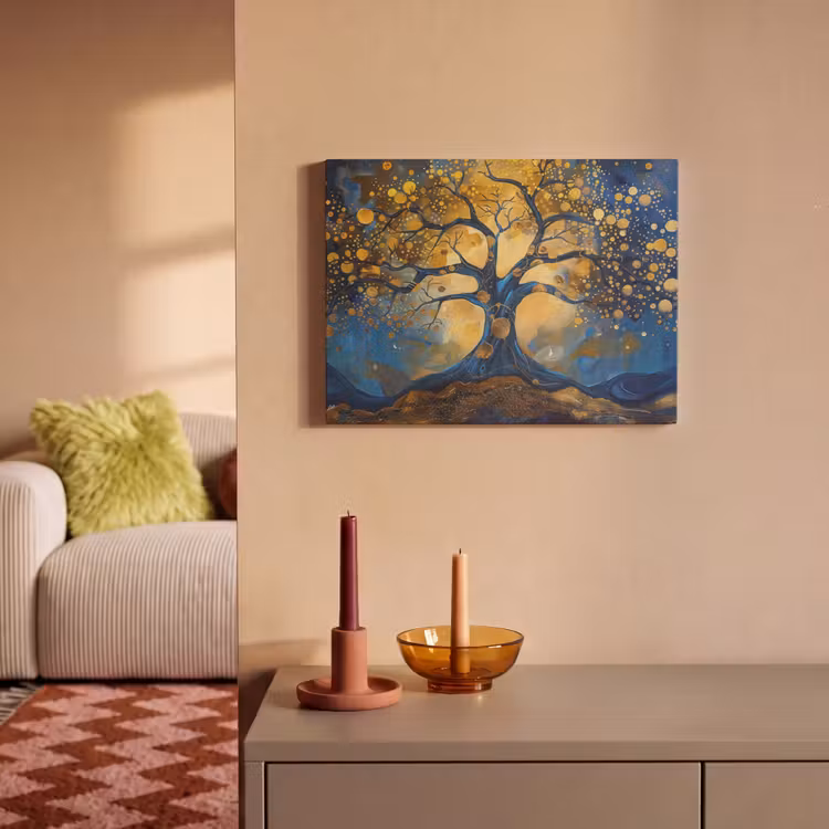 Akoestisch schilderij - Boom - Levensboom - Blauw - Goud — 2