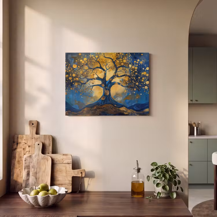 Akoestisch schilderij - Boom - Levensboom - Blauw - Goud — 3