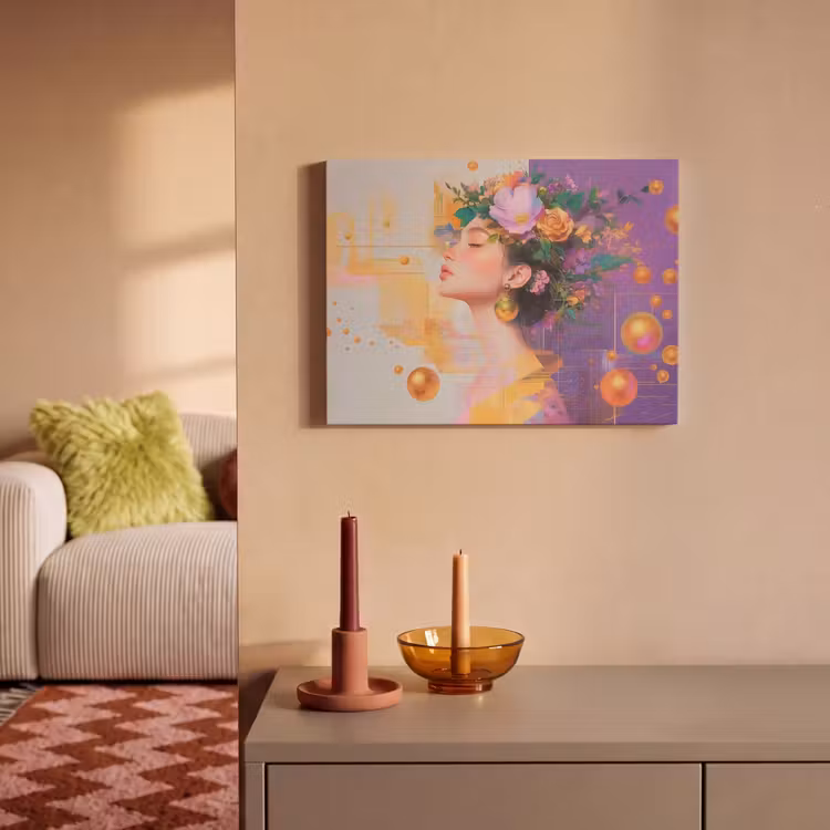 Akoestisch schilderij - Abstract - Vrouw - Bloemenkroon - Goud — 2