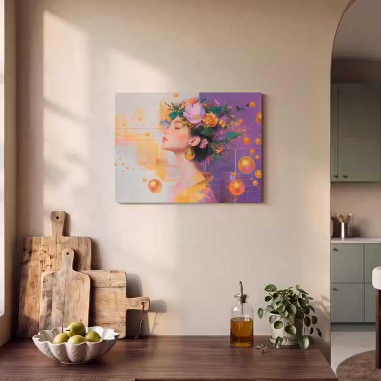 Akoestisch schilderij - Abstract - Vrouw - Bloemenkroon - Goud — 3
