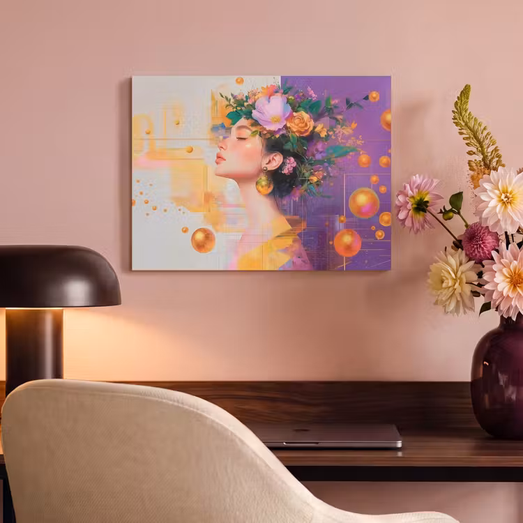 Akoestisch schilderij - Abstract - Vrouw - Bloemenkroon - Goud — 4