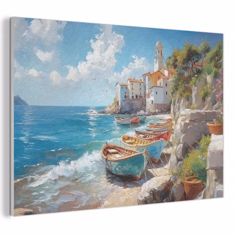 Akoestisch schilderij - Boten - Rotsen - Zee - Zon — 1