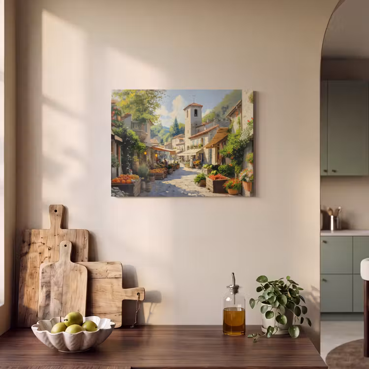 Akoestisch schilderij - Dorp - Zon - Kraampjes - Huizen — 3