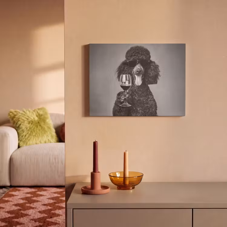 Akoestisch schilderij - Hond - Krullen - Zonnebril - Wijn — 2