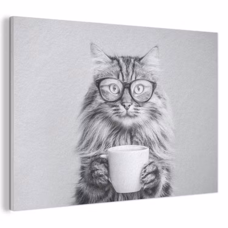 Akoestisch schilderij - Kat - Bril - Mok - Pluizig — 1