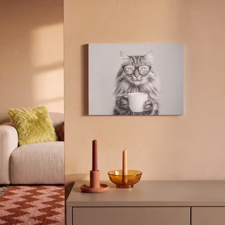 Akoestisch schilderij - Kat - Bril - Mok - Pluizig — 2