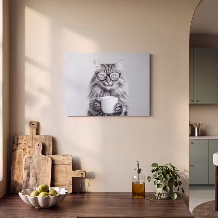 Akoestisch schilderij - Kat - Bril - Mok - Pluizig — 3