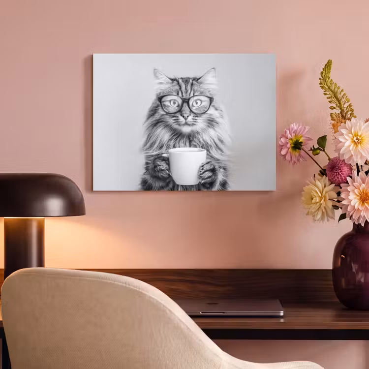 Akoestisch schilderij - Kat - Bril - Mok - Pluizig — 4