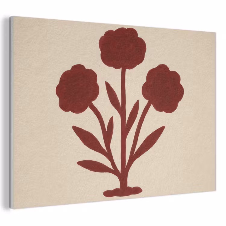 Akoestisch schilderij - Bloemen - Bladeren - Rood - Minimalistisch — 1