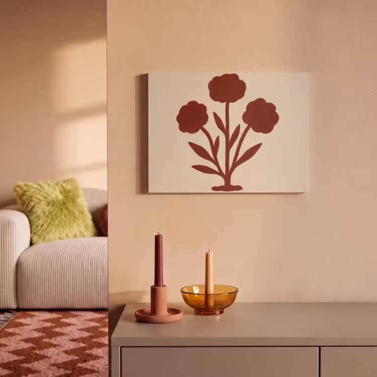 Akoestisch schilderij - Bloemen - Bladeren - Rood - Minimalistisch — 2
