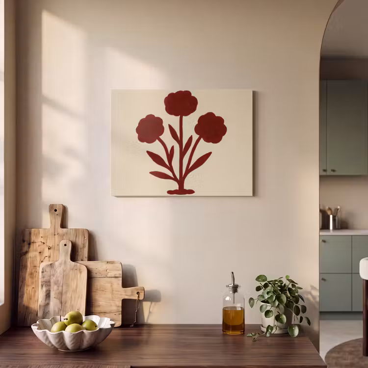 Akoestisch schilderij - Bloemen - Bladeren - Rood - Minimalistisch — 3