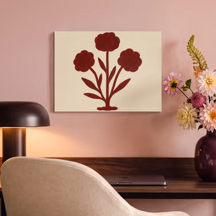 Akoestisch schilderij - Bloemen - Bladeren - Rood - Minimalistisch — 4
