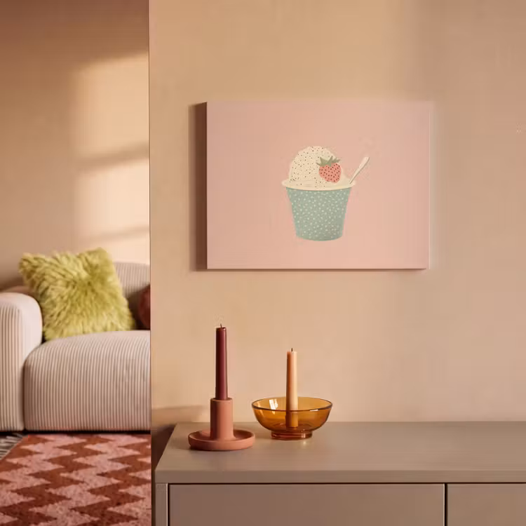 Akoestisch schilderij - Bakje - Ijs - Aardbei - Roze — 2