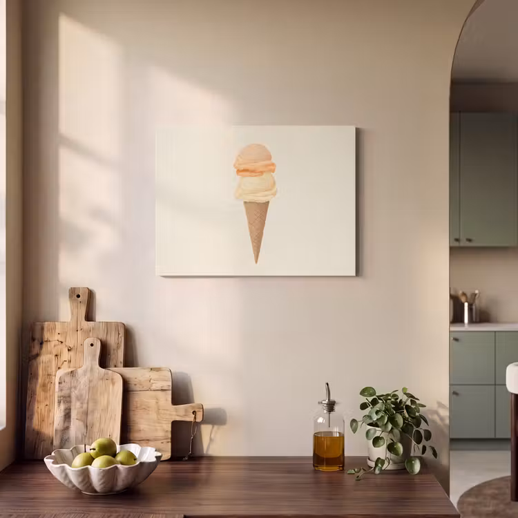 Akoestisch schilderij - Minimalistisch - Schepijs - Hoorntje - Beige — 3