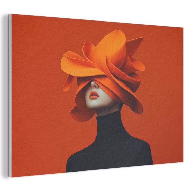 Akoestisch schilderij - Oranje - Hoed - Vrouw — 1