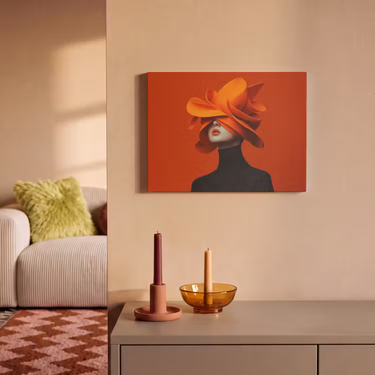 Akoestisch schilderij - Oranje - Hoed - Vrouw — 2