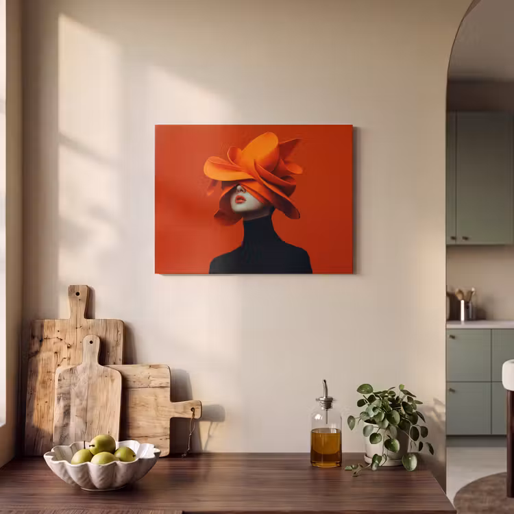 Akoestisch schilderij - Oranje - Hoed - Vrouw — 3