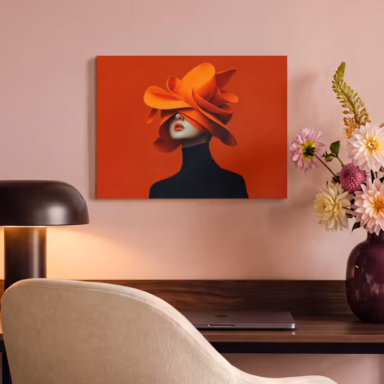 Akoestisch schilderij - Oranje - Hoed - Vrouw — 4