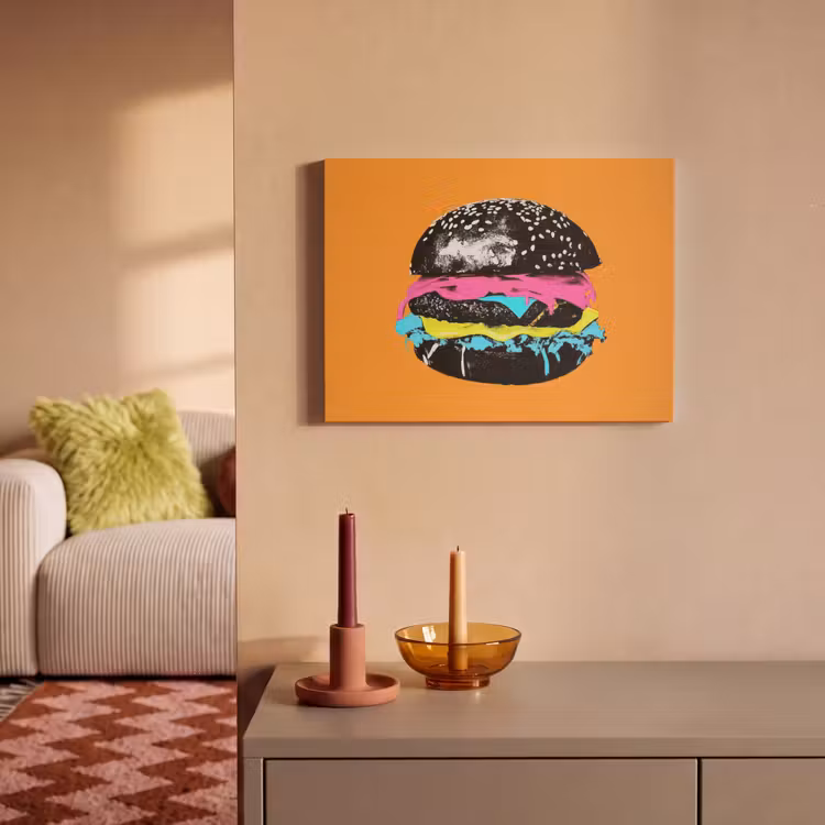 Akoestisch schilderij - Hamburger - Oranje - Neon - popart — 2