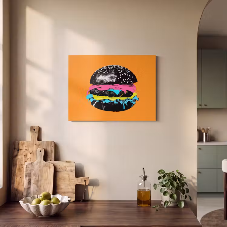 Akoestisch schilderij - Hamburger - Oranje - Neon - popart — 3