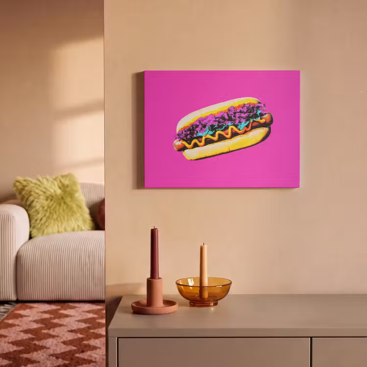 Akoestisch schilderij - Hotdog - Roze - Retro — 2