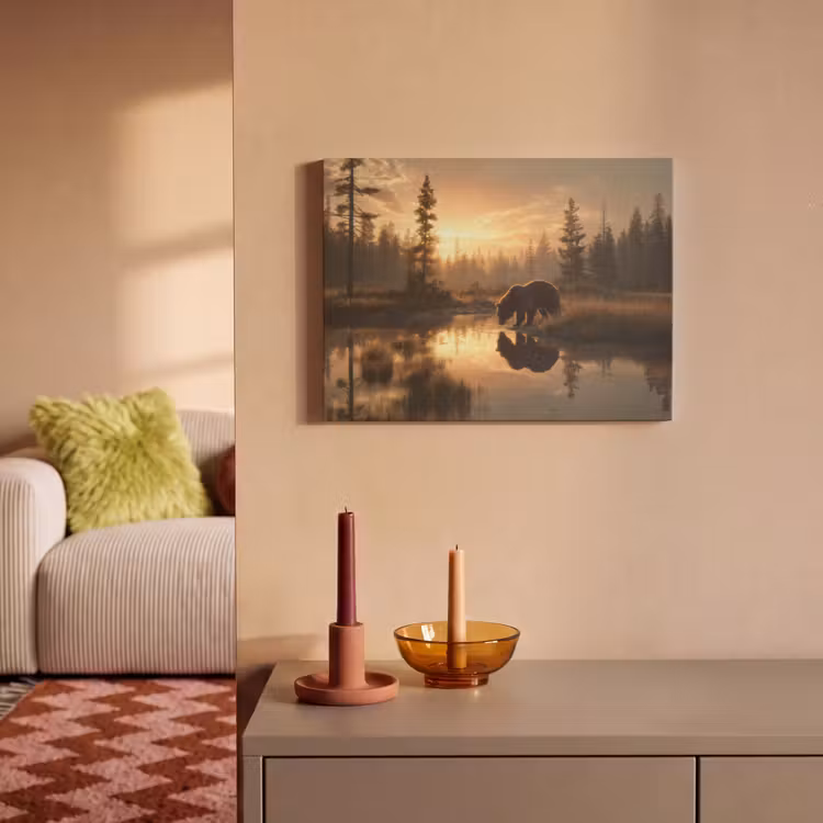 Akoestisch schilderij - Beer - water - Bos - Ochtendlicht — 2