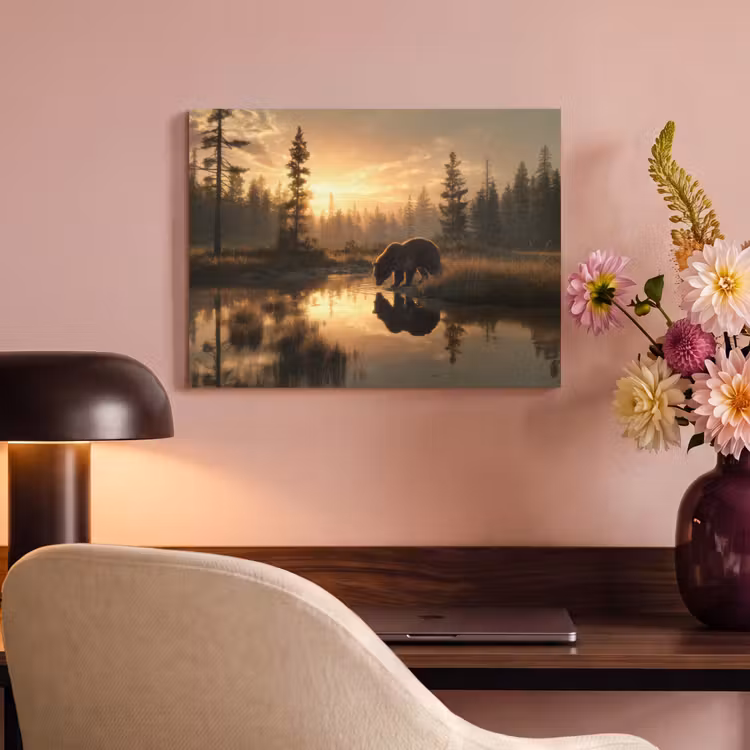 Akoestisch schilderij - Beer - water - Bos - Ochtendlicht — 4