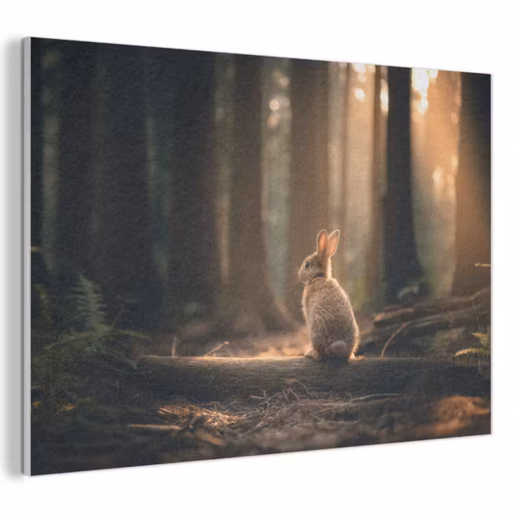 Akoestisch schilderij - Konijn - Bos - Zonnestralen — 1