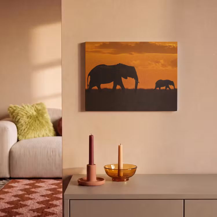 Akoestisch schilderij - Olifanten - Savanne - Zonsondergang — 2