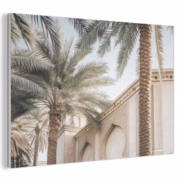 Akoestisch schilderij - Gebouw - Palmbomen - Beige - Zon — 1