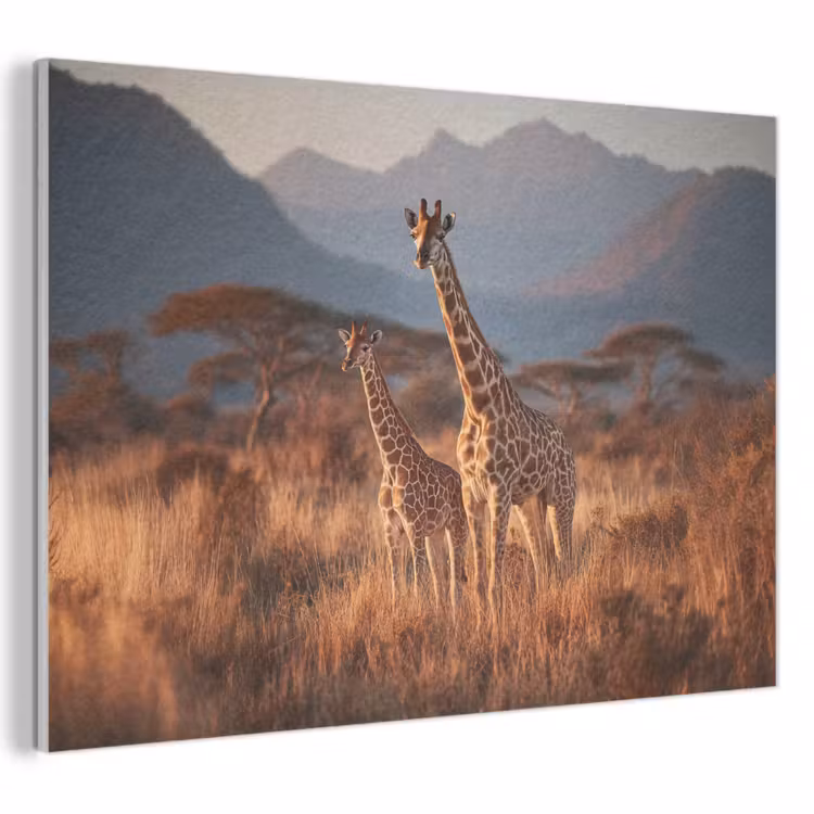 Akoestisch schilderij - Giraffen - Hoog gras - Acaciabomen — 1