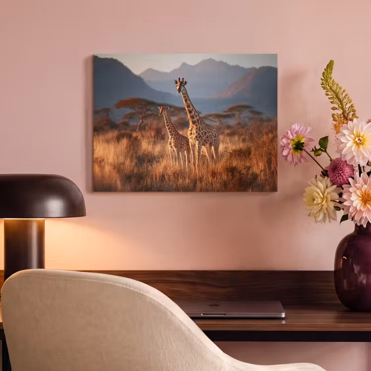 Akoestisch schilderij - Giraffen - Hoog gras - Acaciabomen — 4