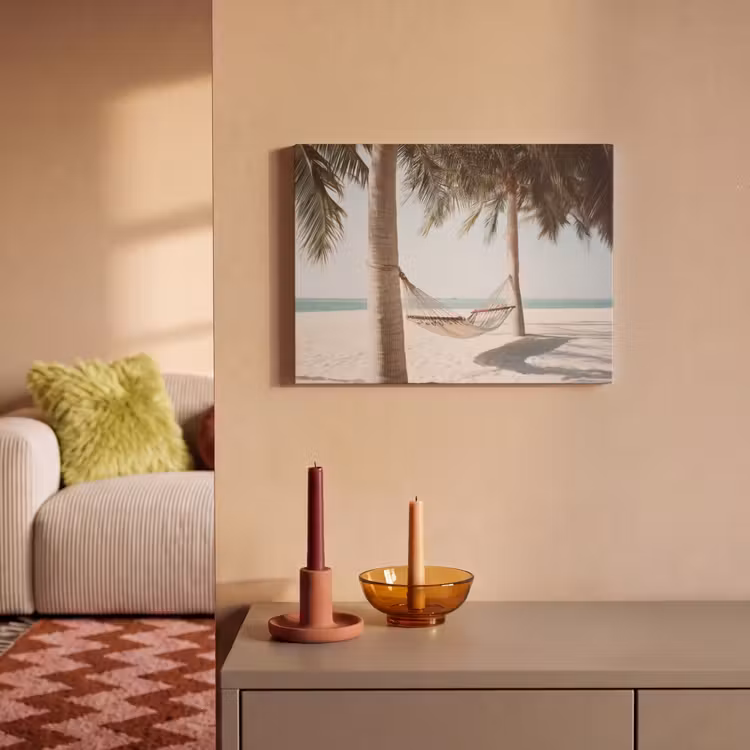 Akoestisch schilderij - Hangmat - Palmbomen - Strand - Zee — 2