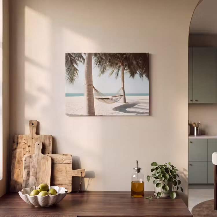 Akoestisch schilderij - Hangmat - Palmbomen - Strand - Zee — 3