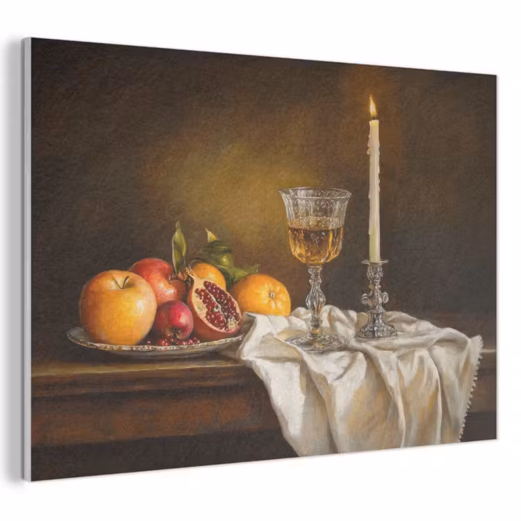Akoestisch schilderij - Fruit -  Stilleven - Wijn - Kaars — 1
