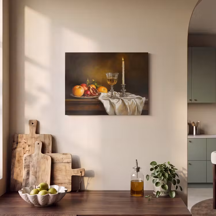 Akoestisch schilderij - Fruit -  Stilleven - Wijn - Kaars — 3