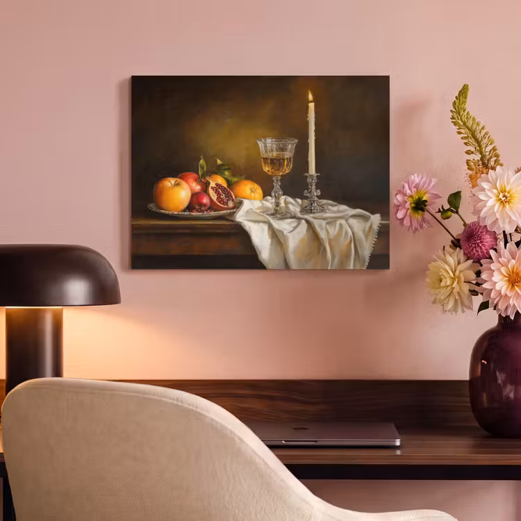Akoestisch schilderij - Fruit -  Stilleven - Wijn - Kaars — 4