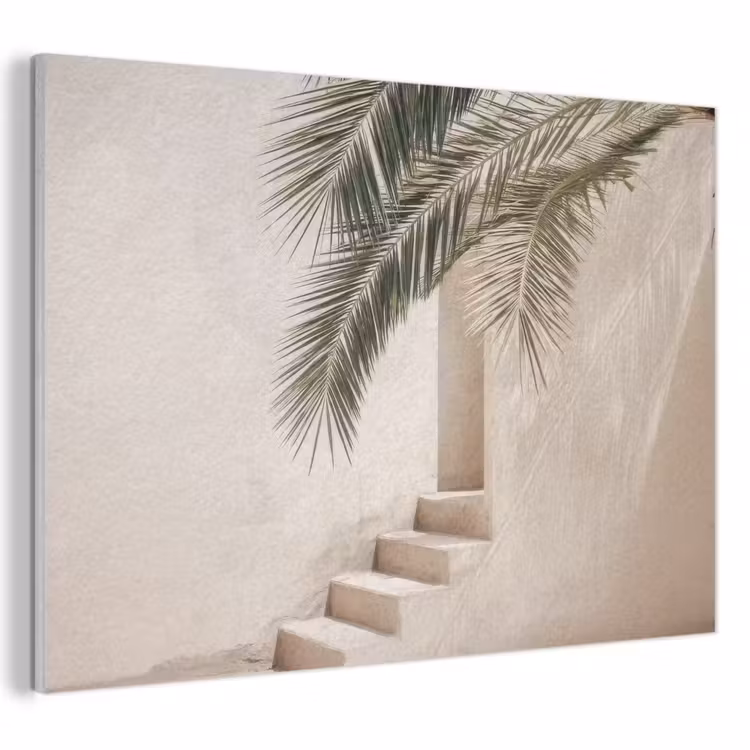 Akoestisch schilderij - Palmboom - Schaduw - Trap - Beige — 1