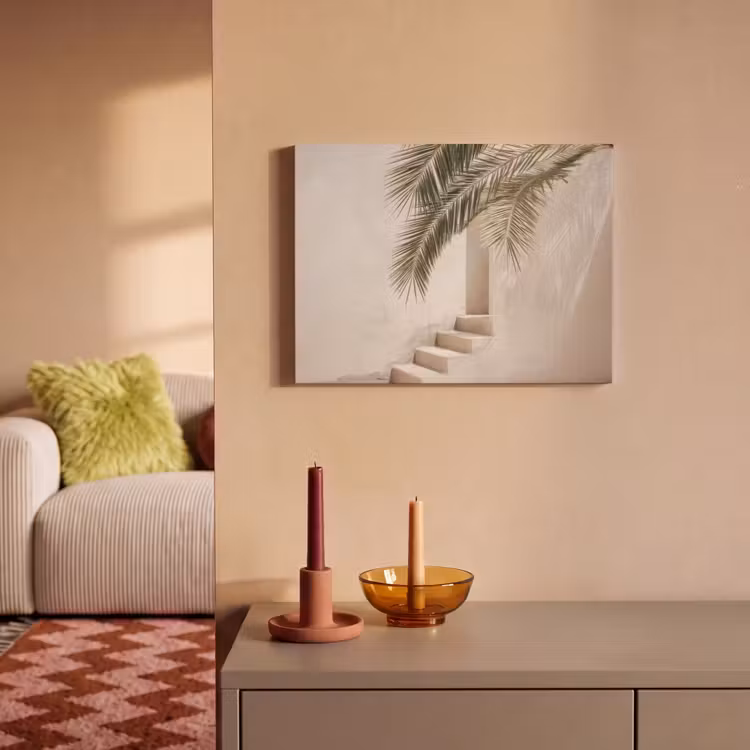 Akoestisch schilderij - Palmboom - Schaduw - Trap - Beige — 2