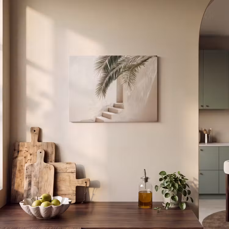 Akoestisch schilderij - Palmboom - Schaduw - Trap - Beige — 3