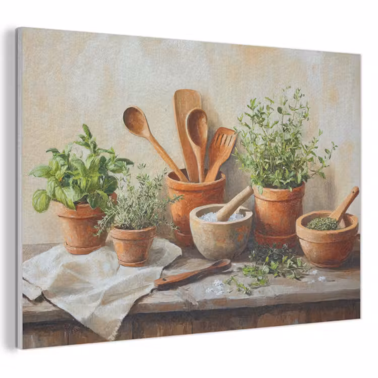 Akoestisch schilderij - Potten - Kruiden - Hout — 1