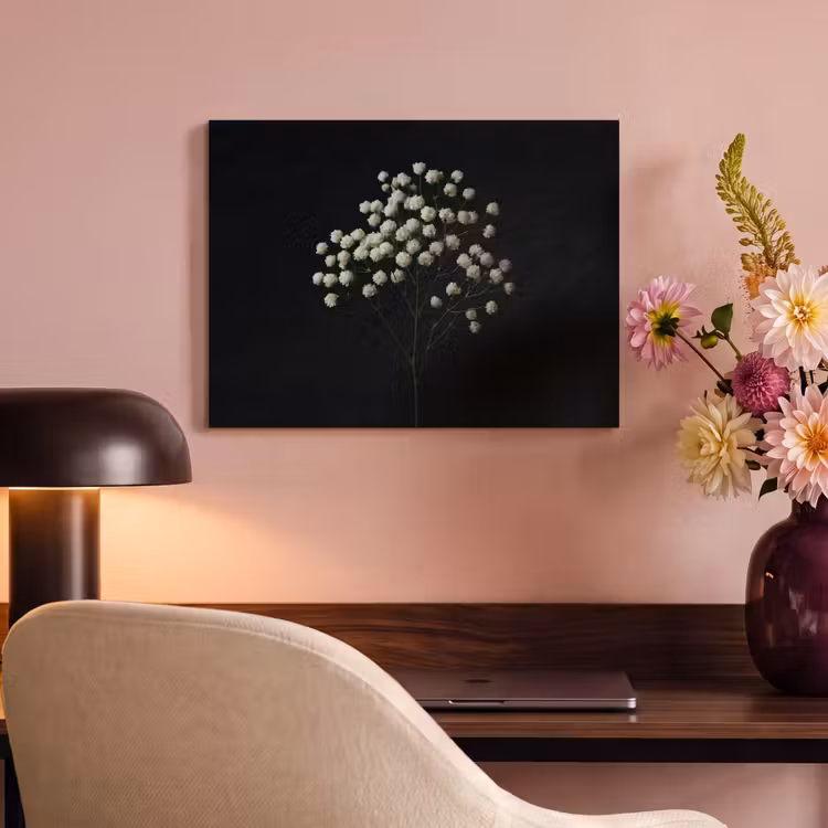 Akoestisch schilderij - Gipskruid - Bloemetjes - Wit - Minimalistisch — 4