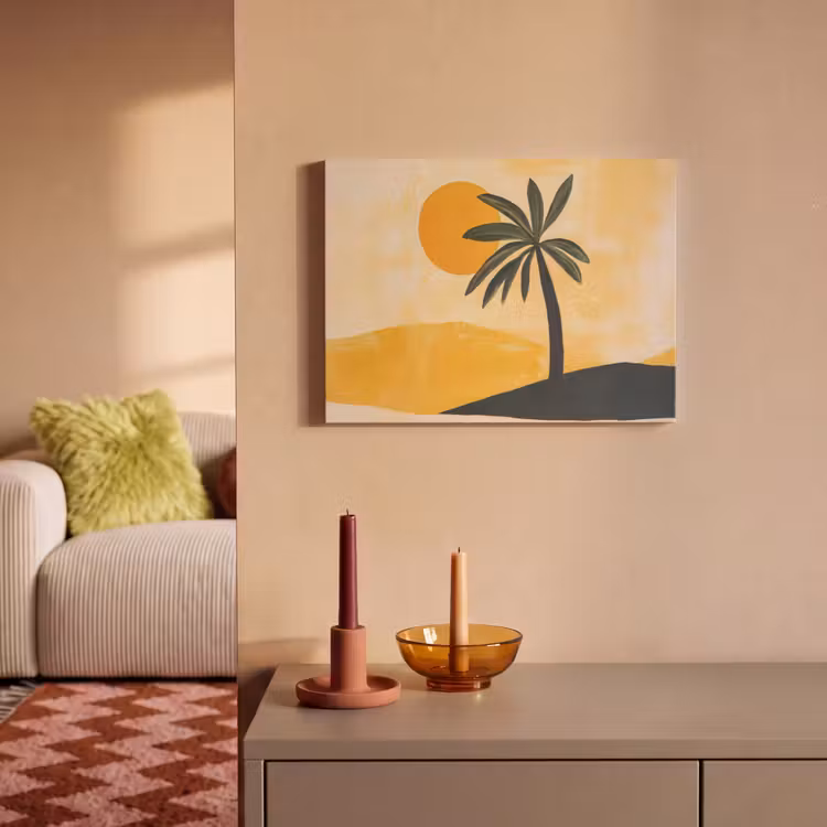 Akoestisch schilderij - Illustratie - Palmboom - Zon - Heuvels — 2