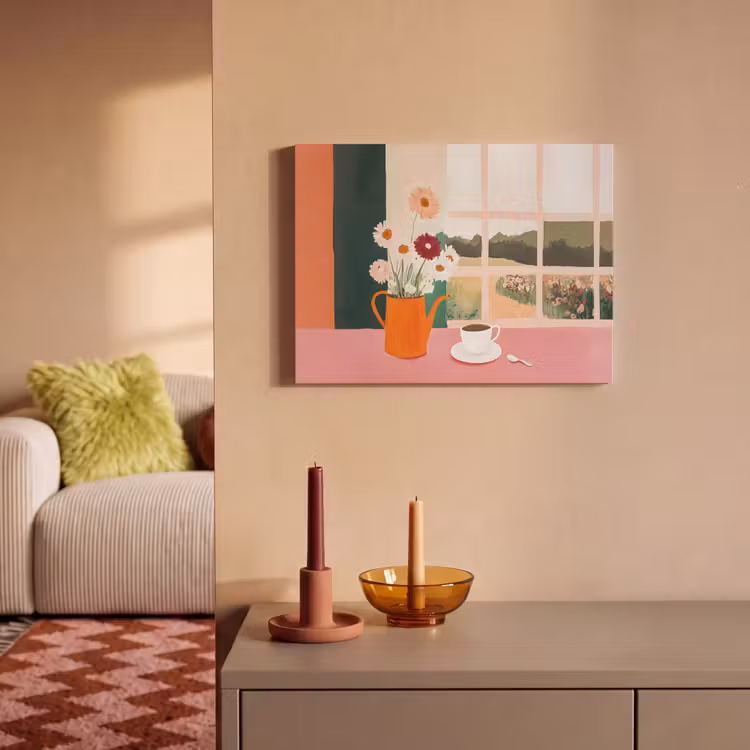 Akoestisch schilderij - Bloemen - Koffie - Raam — 2