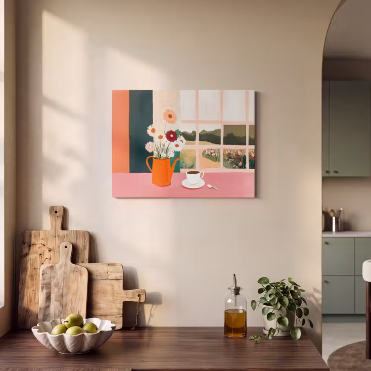Akoestisch schilderij - Bloemen - Koffie - Raam — 3